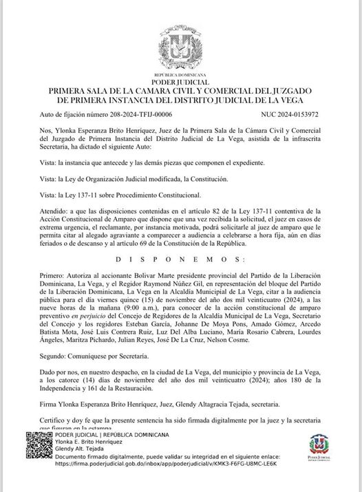 Acto de cita torio al consejo de regidores de La Vega