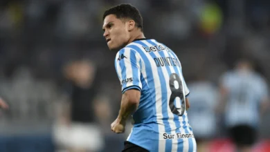 Juan Quintero, de Racing Club de Argentina, festeja un gol ante Corinthians en la vuelta de las semifinales de la Copa Sudamericana, el jueves 31 de octubre de 2024, en Buenos Aires (AP Foto/Gustavo Garello)